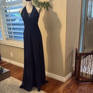 Windsor Blue Halter Maxi Gown for Prom